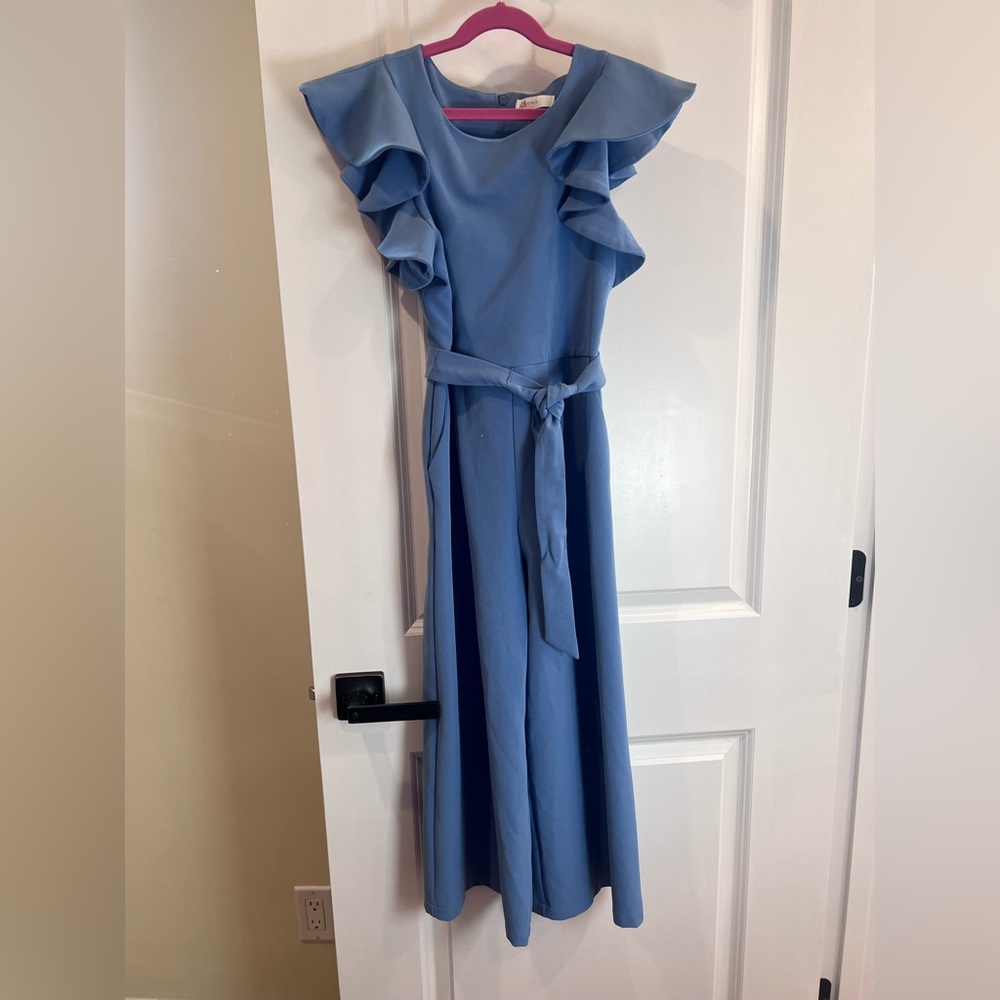 GB Girls Blue Jumpsuit with Ruffle Sleeves
